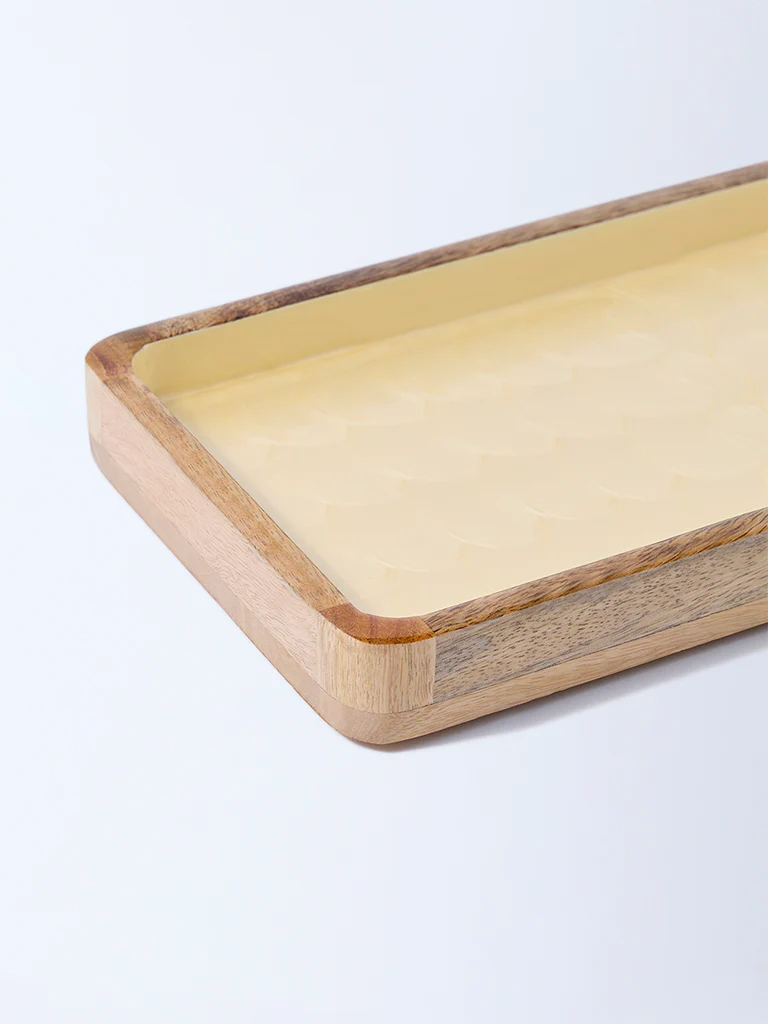 Westside Home Yellow Shell Detailed Wooden Serving Tray - Image 3