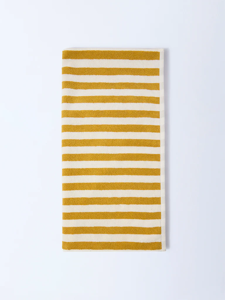 Westside Home Yellow Stripe Pattern Bath Towel