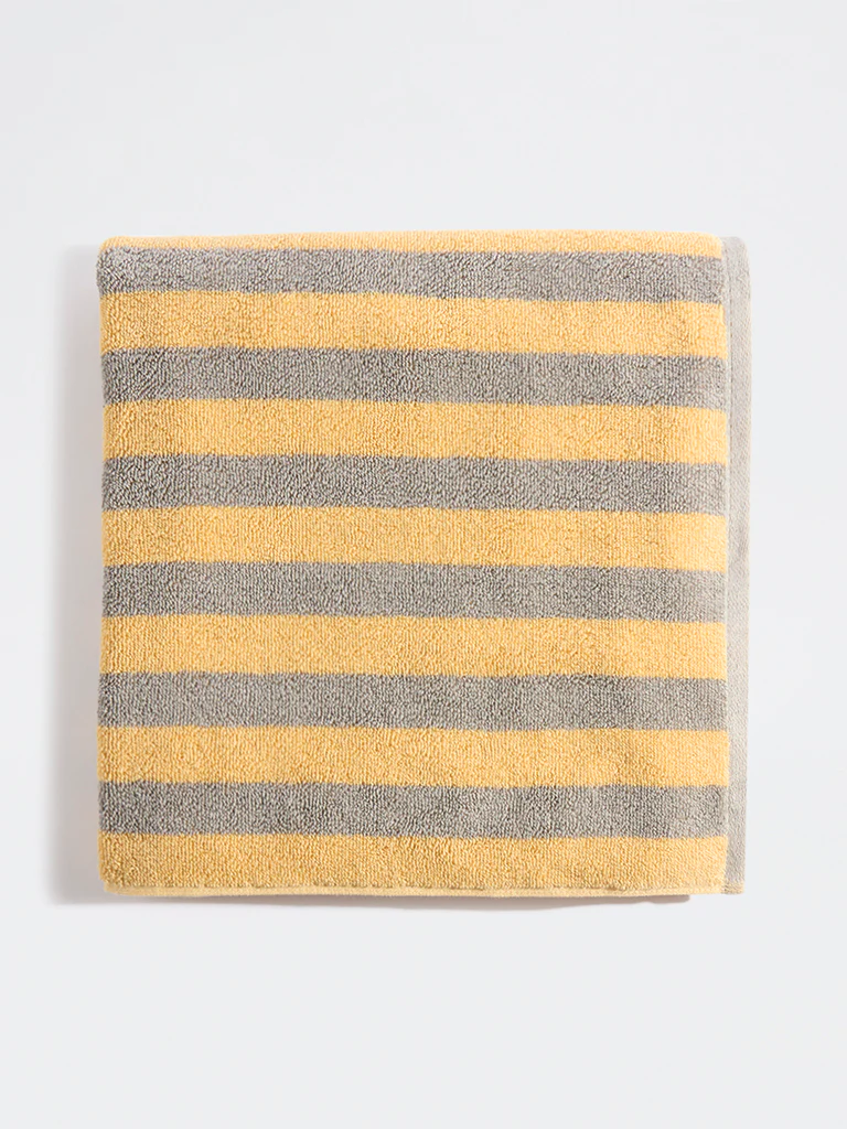 Westside Home Yellow Stripe Pattern Bath Towel - Image 2