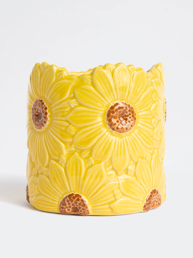 Westside Home Yellow Sunflower Design Pot