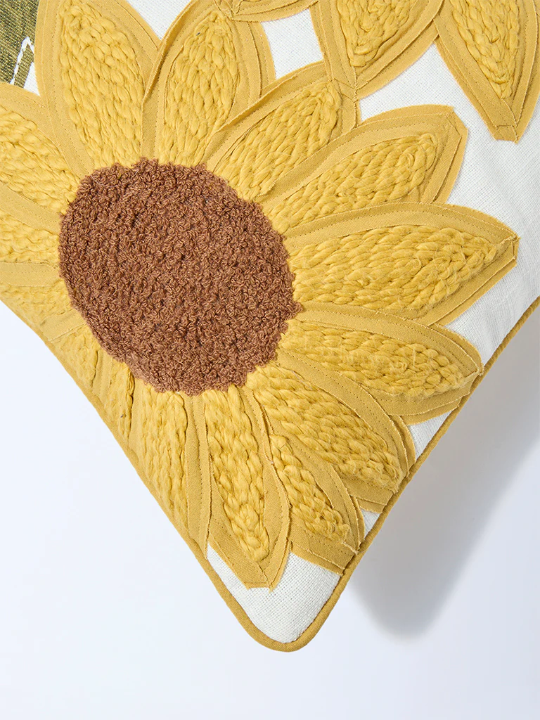 Westside Home Yellow Sunflower Embroidered Cushion Cover - Image 3