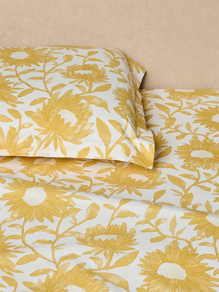 Westside Home Yellow Sunflower Pattern King Bed Sheet Set