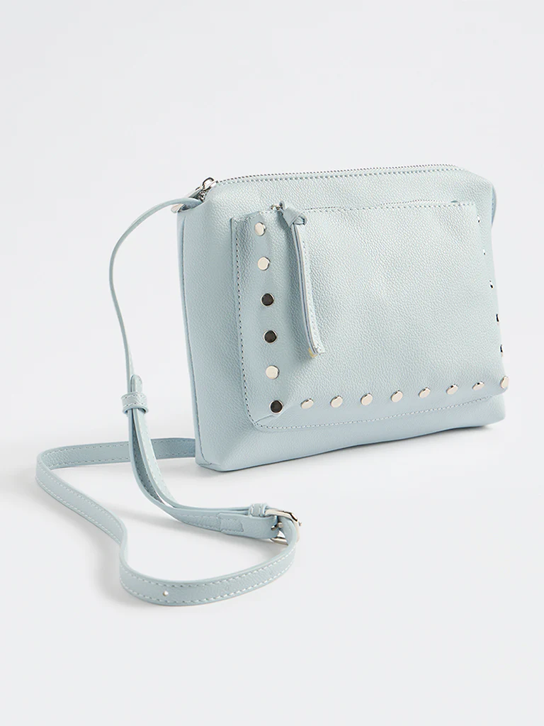 Westside Light Blue Stud-Detail Textured Sling Bag - Image 2