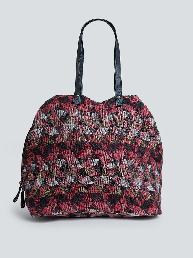 Westside Maroon Triangle Patterned Tote Bag - Image 2