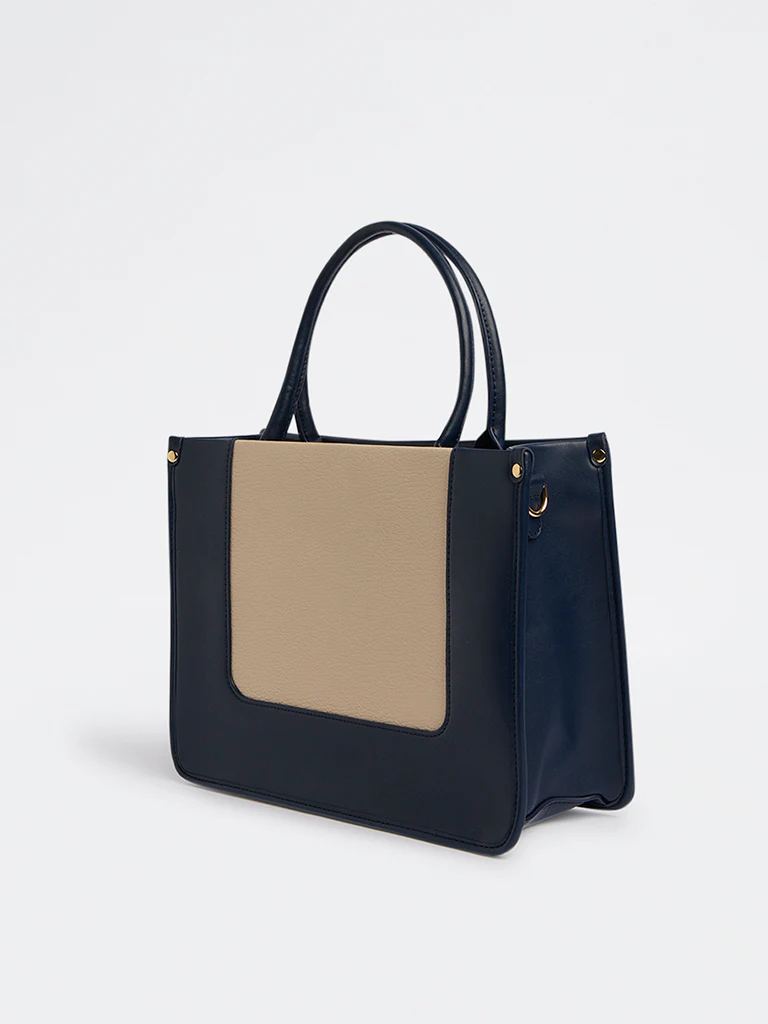 Westside Navy Colour-Blocked Tote Bag with Sling - Image 2