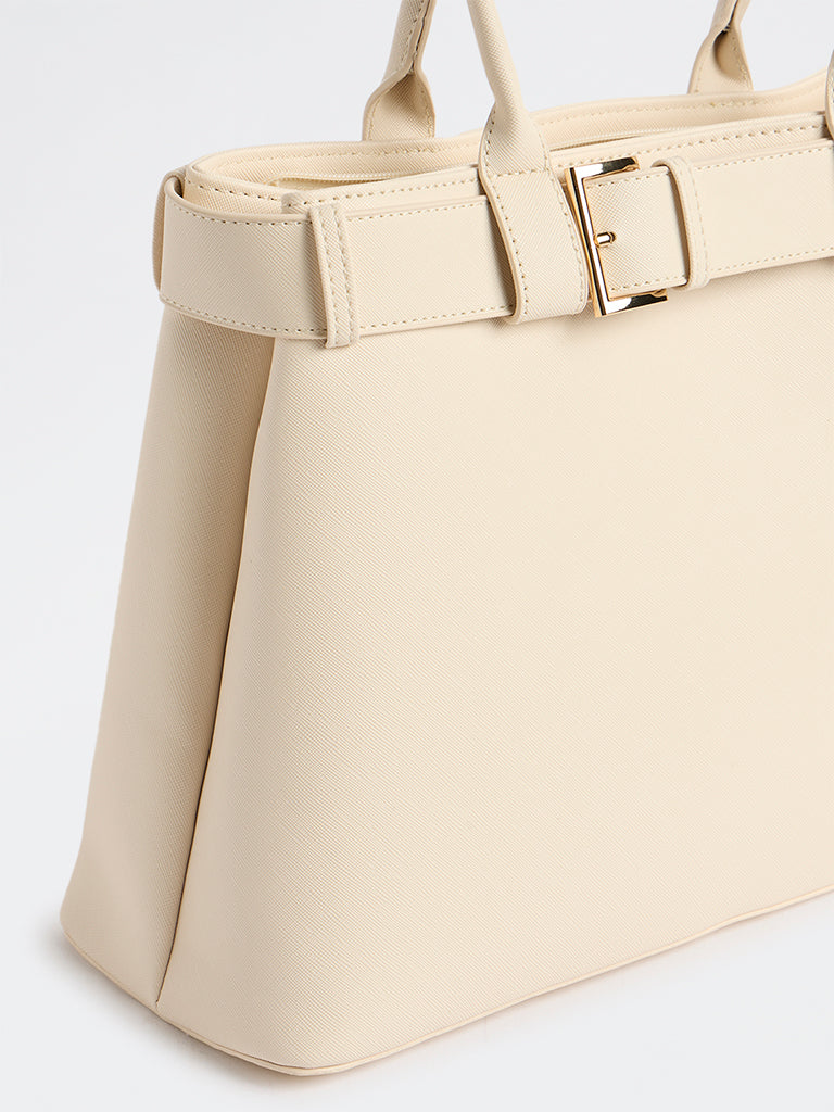 Westside Off-White Buckle Detail Tote Bag - Image 3