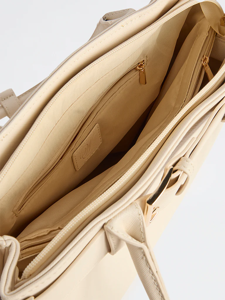 Westside Off-White Buckle Detail Tote Bag - Image 4