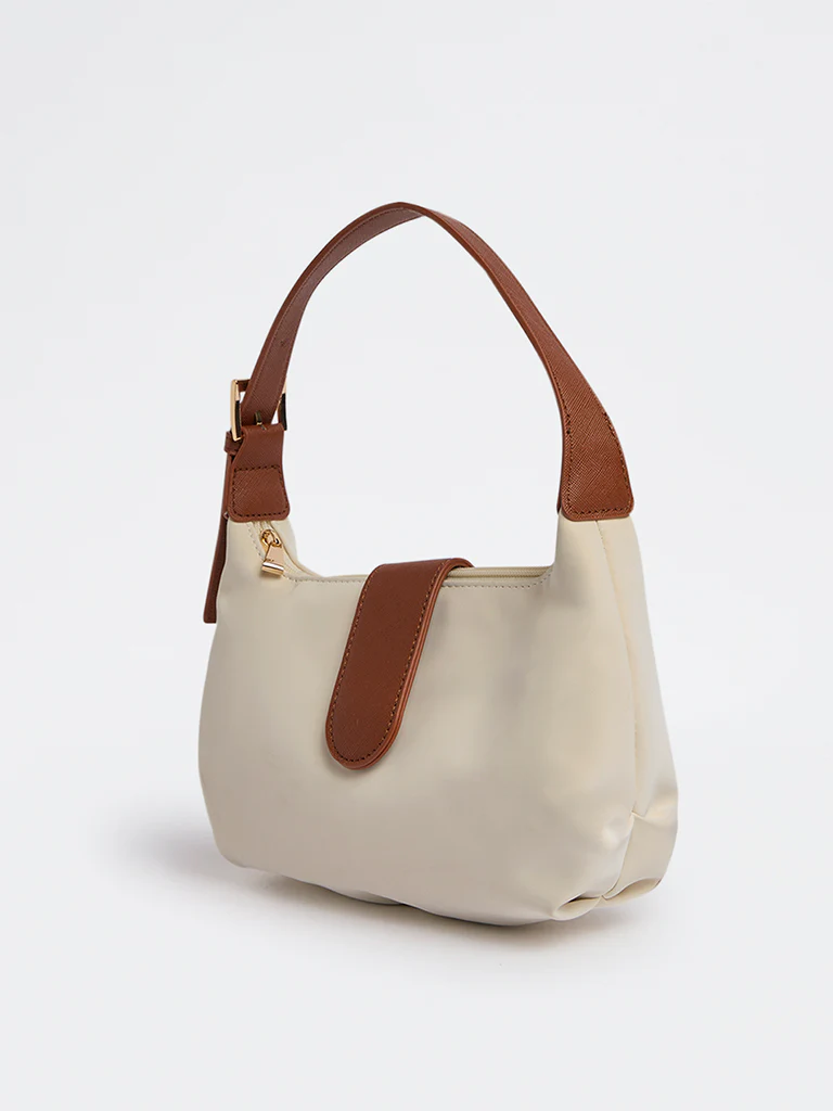 Westside Off-White Flap-Detailed Shoulder Bag - Image 4