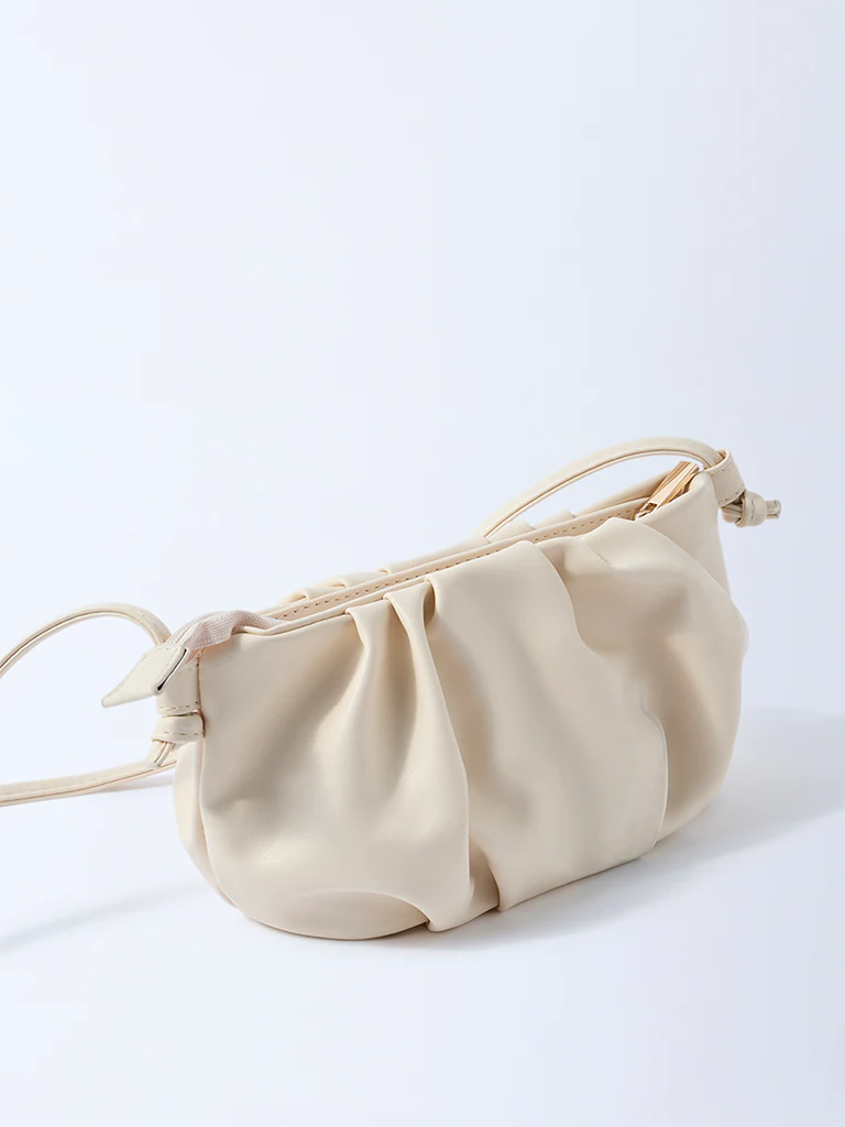Westside Off-White Pleated Clutch Bag with Sling - Image 2