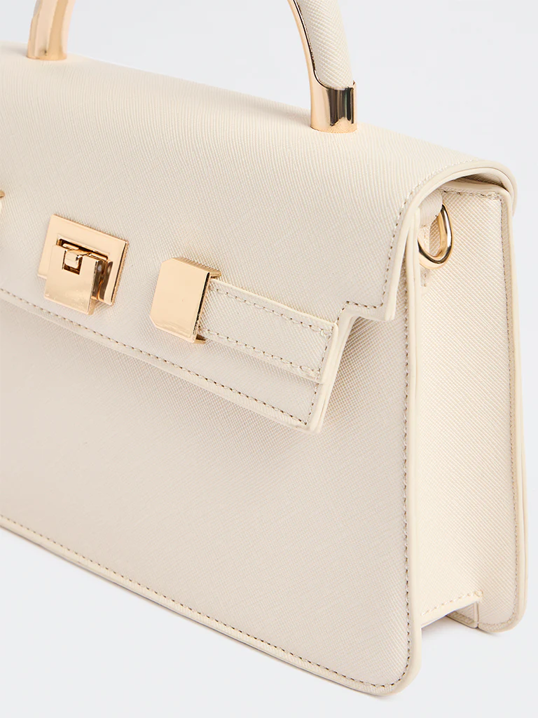 Westside Off-White Satchel Bag with Sling - Image 3