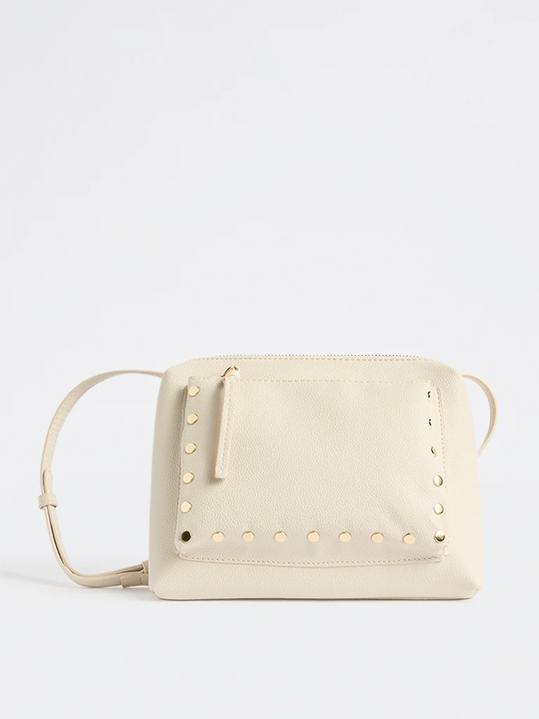 Westside Off-White Stud-Detail Textured Sling Bag