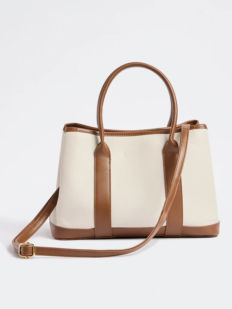 Westside Off-White Tote Bag with Sling - Image 3