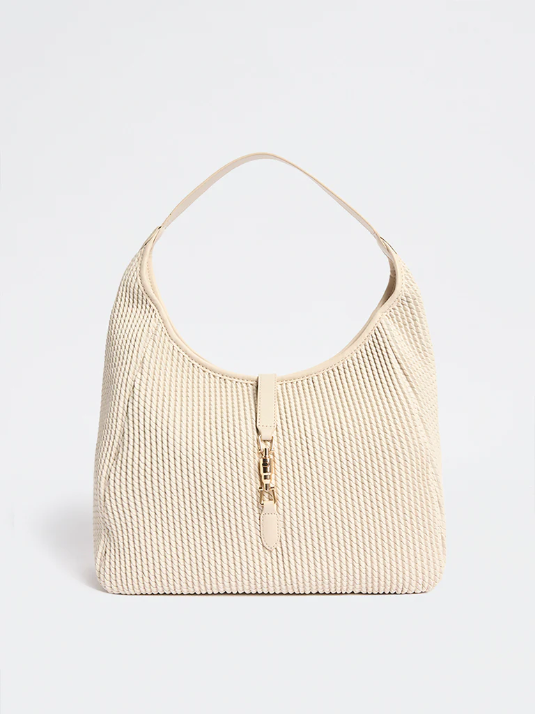 Westside Off-White Woven-Textured Hobo Bag