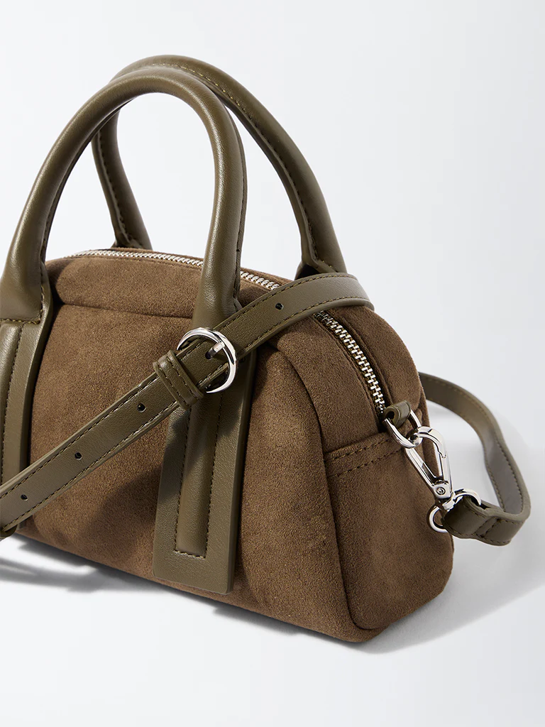 Westside Olive Suede Bowling Bag - Image 3