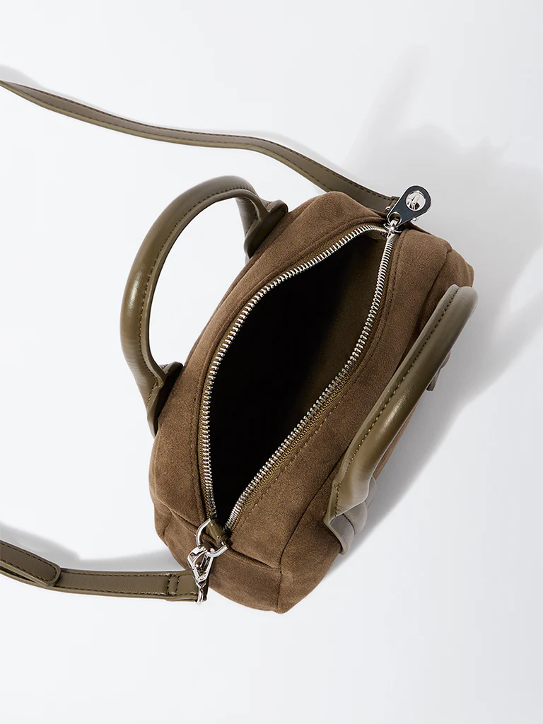 Westside Olive Suede Bowling Bag - Image 4