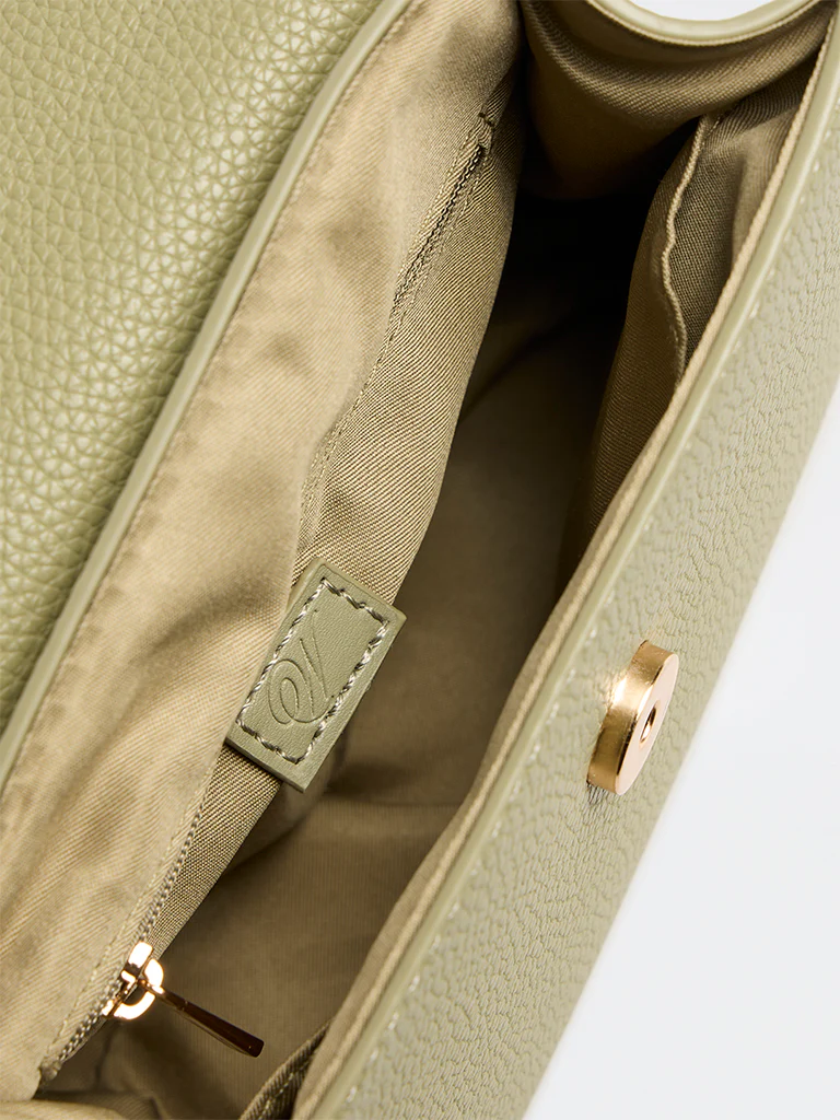 Westside Olive Textured Satchel Bag with a Scarf - Image 4