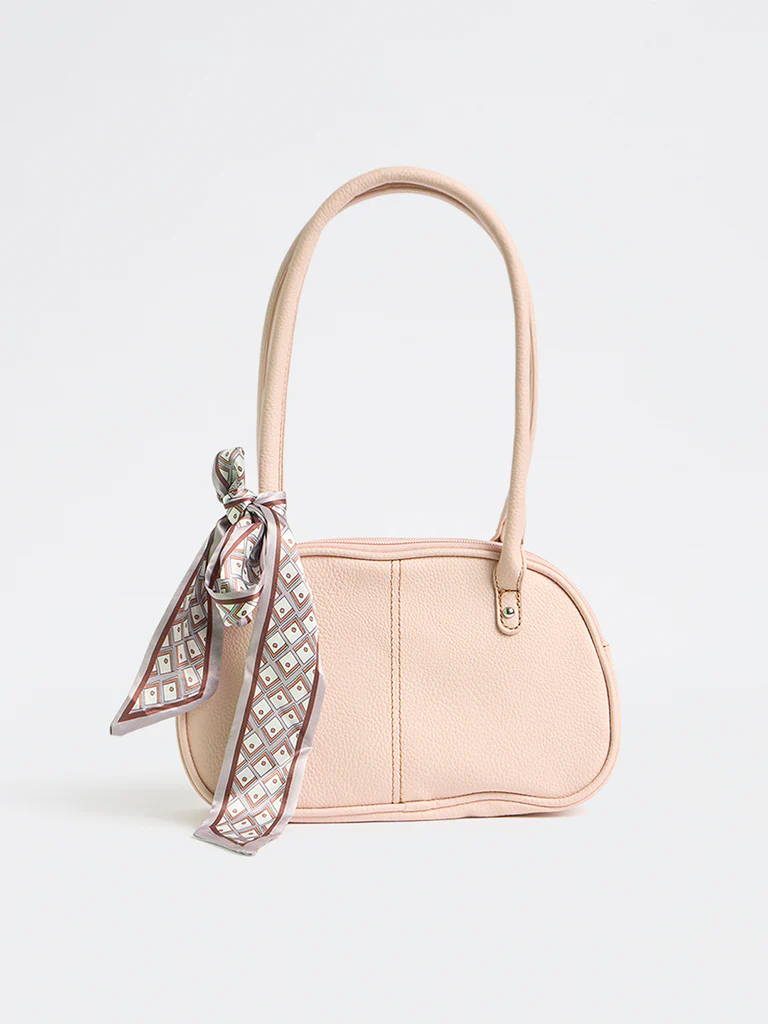 Westside Pink Textured Shoulder Bag with a Scarf