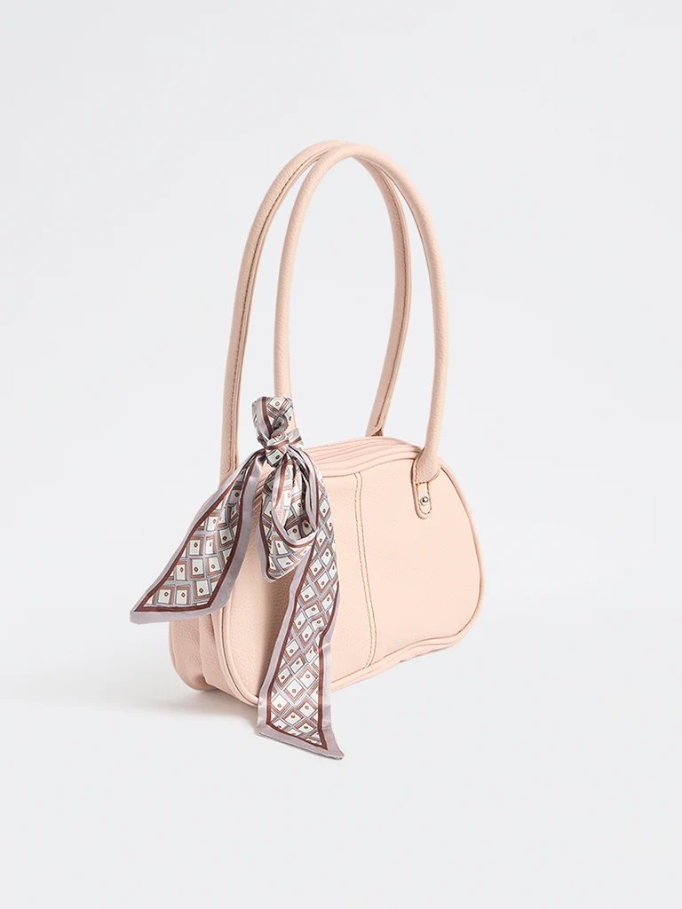 Westside Pink Textured Shoulder Bag with a Scarf - Image 2