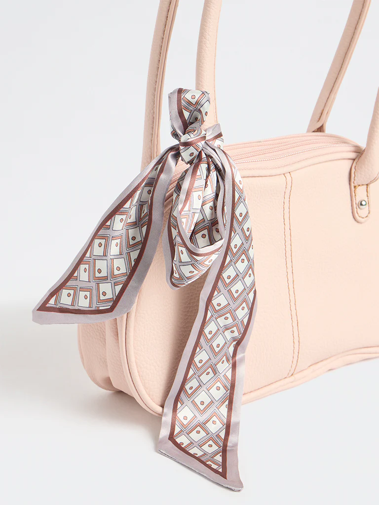 Westside Pink Textured Shoulder Bag with a Scarf - Image 3