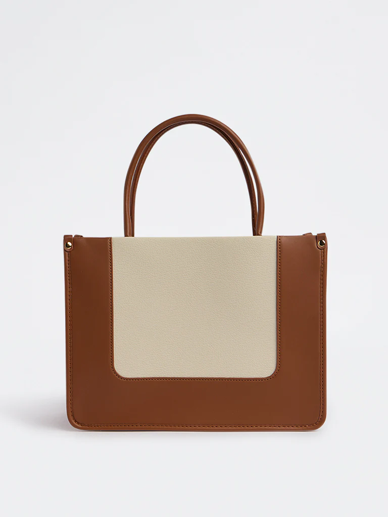 Westside Tan Colour-Blocked Tote Bag with Sling