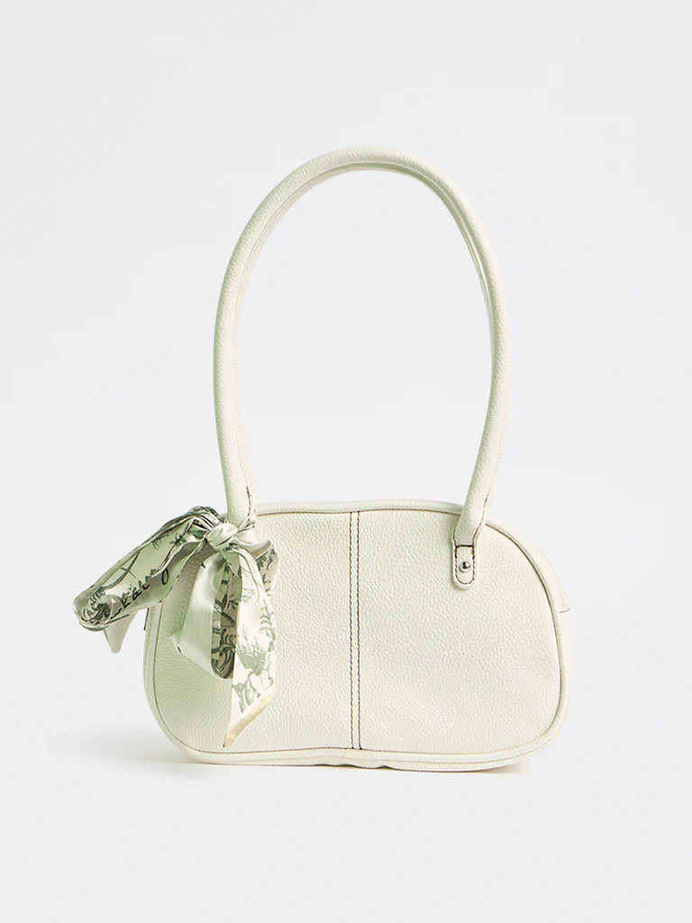 Westside White Textured Shoulder Bag with a Scarf