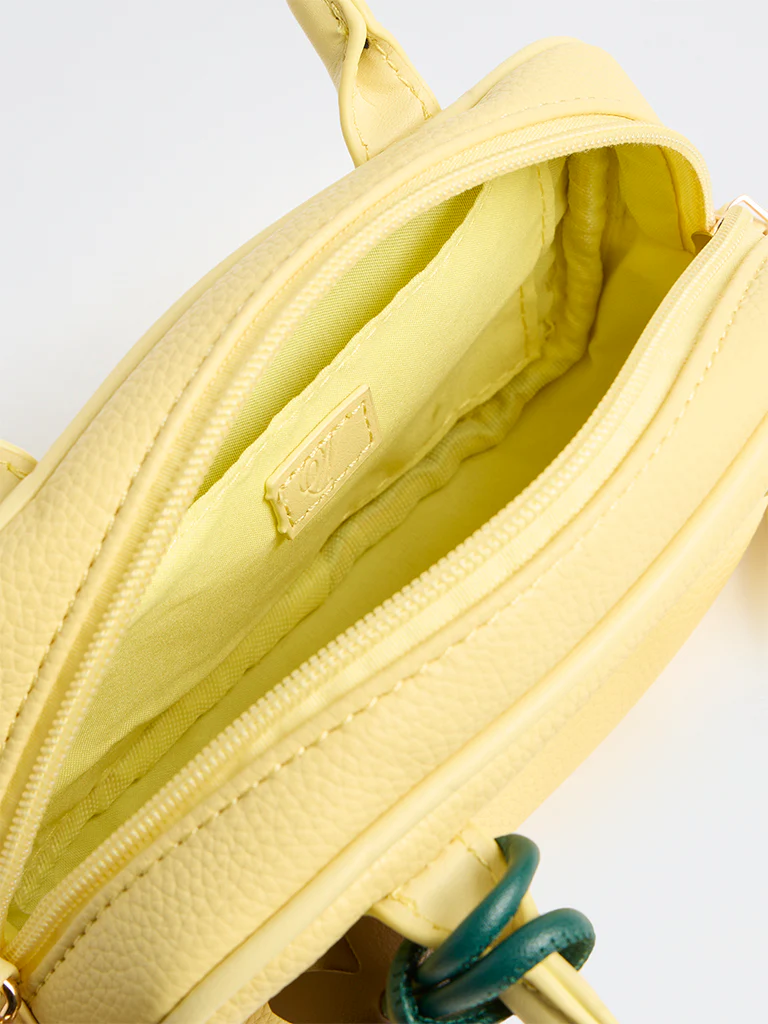 Westside Yellow Textured Sling Bag with a Floral Bag Charm - Image 4