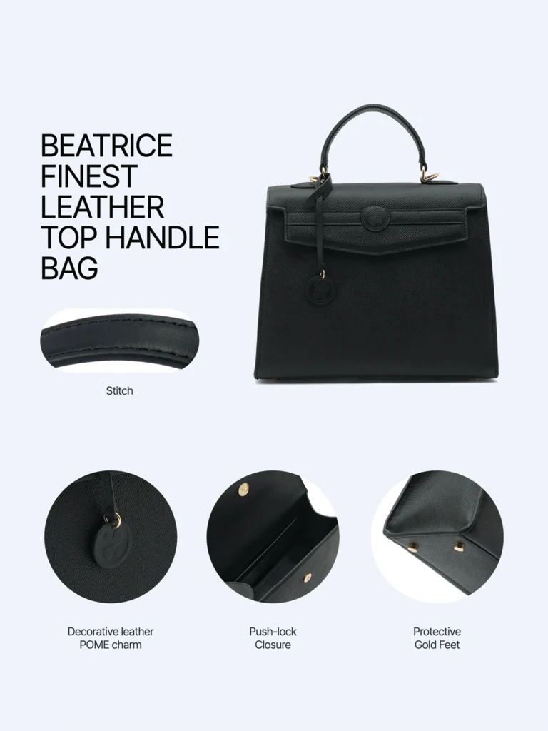 Beatrice Finest Leather Top Handle Bag - Image 6