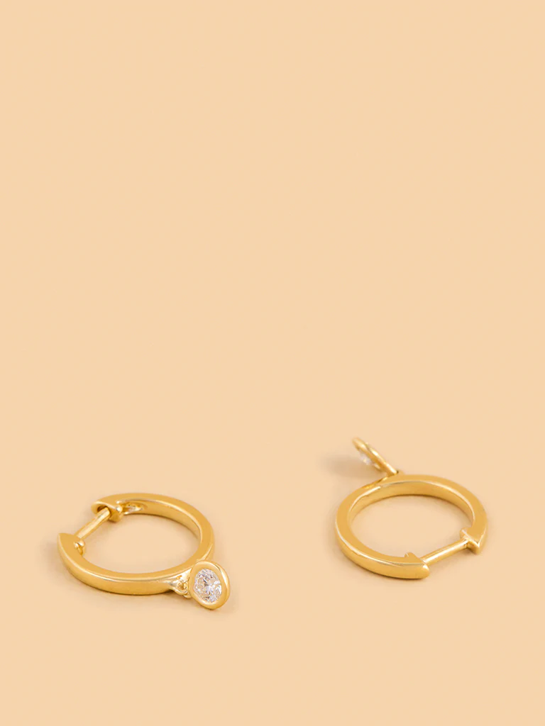 Classic Dangling Hoop Earrings with Lab Diamond - Image 2
