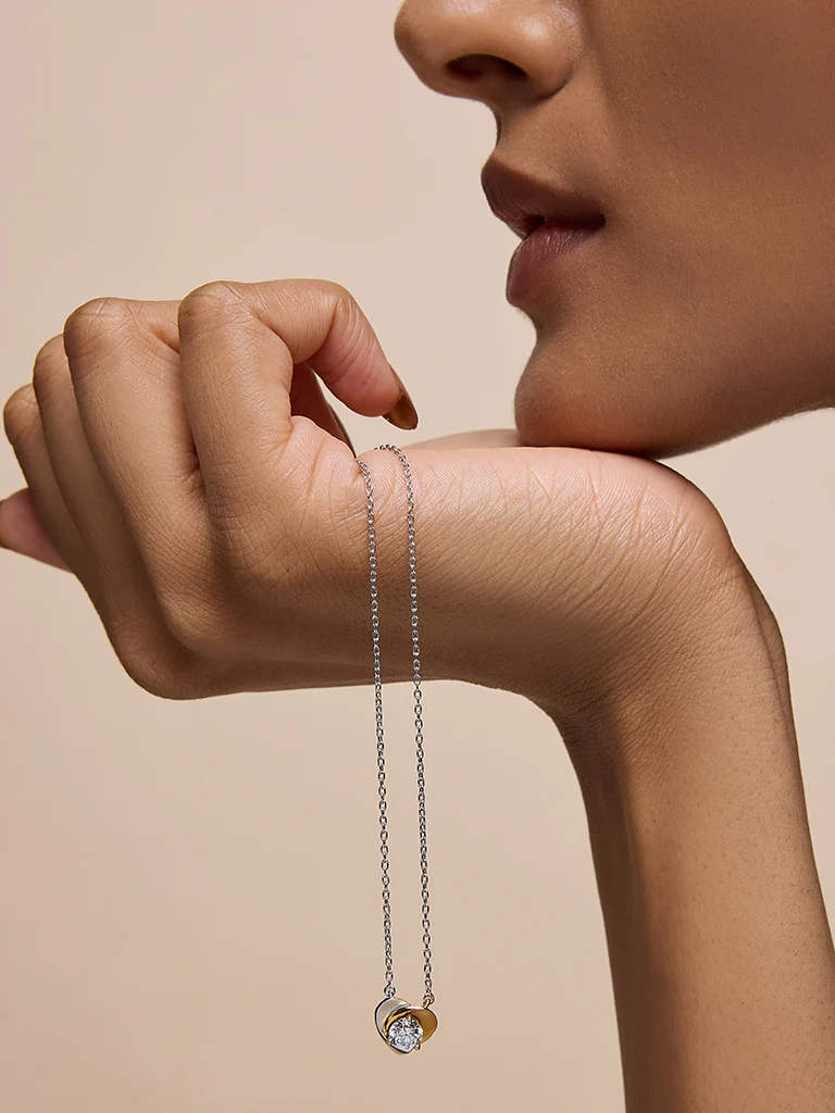 Dual Tone Heart Gold Plated Lab Diamond Necklace