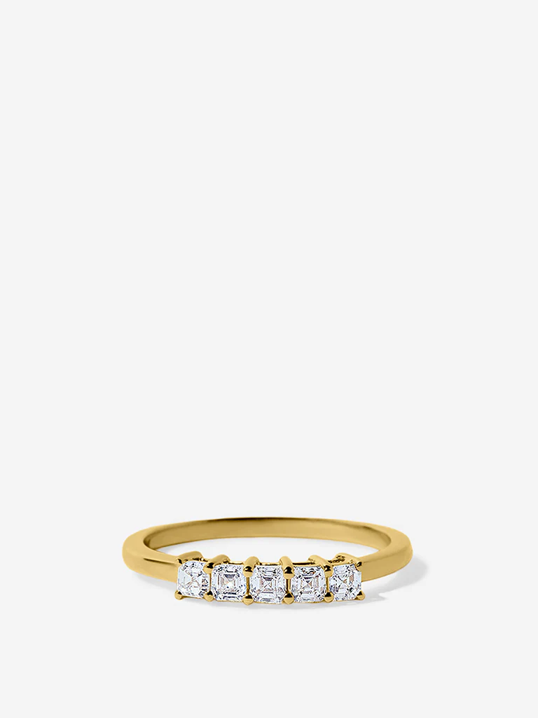 Emerald Cut Half Eternity Gold Plated Lab Diamond Ring - Image 3