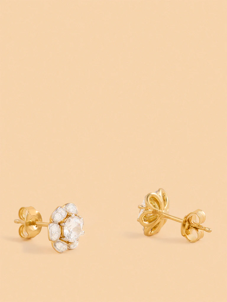 Gold Classic Floral Earrings - Image 3