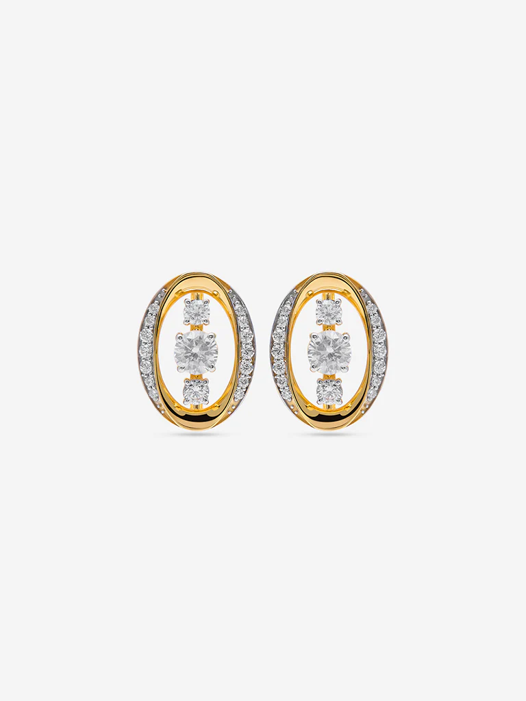 Gold Cluster Gold Plated Lab Diamond Stud Earrings - Image 2