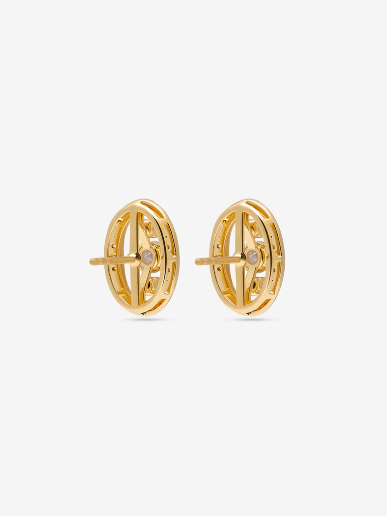 Gold Cluster Gold Plated Lab Diamond Stud Earrings - Image 4