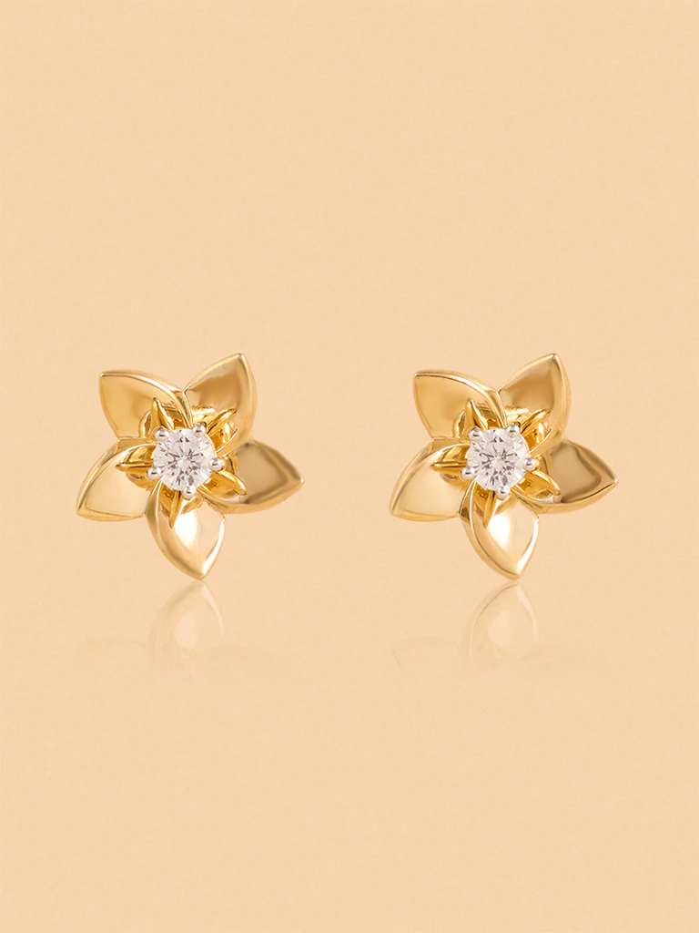 Gold Floral Solitaire Earrings