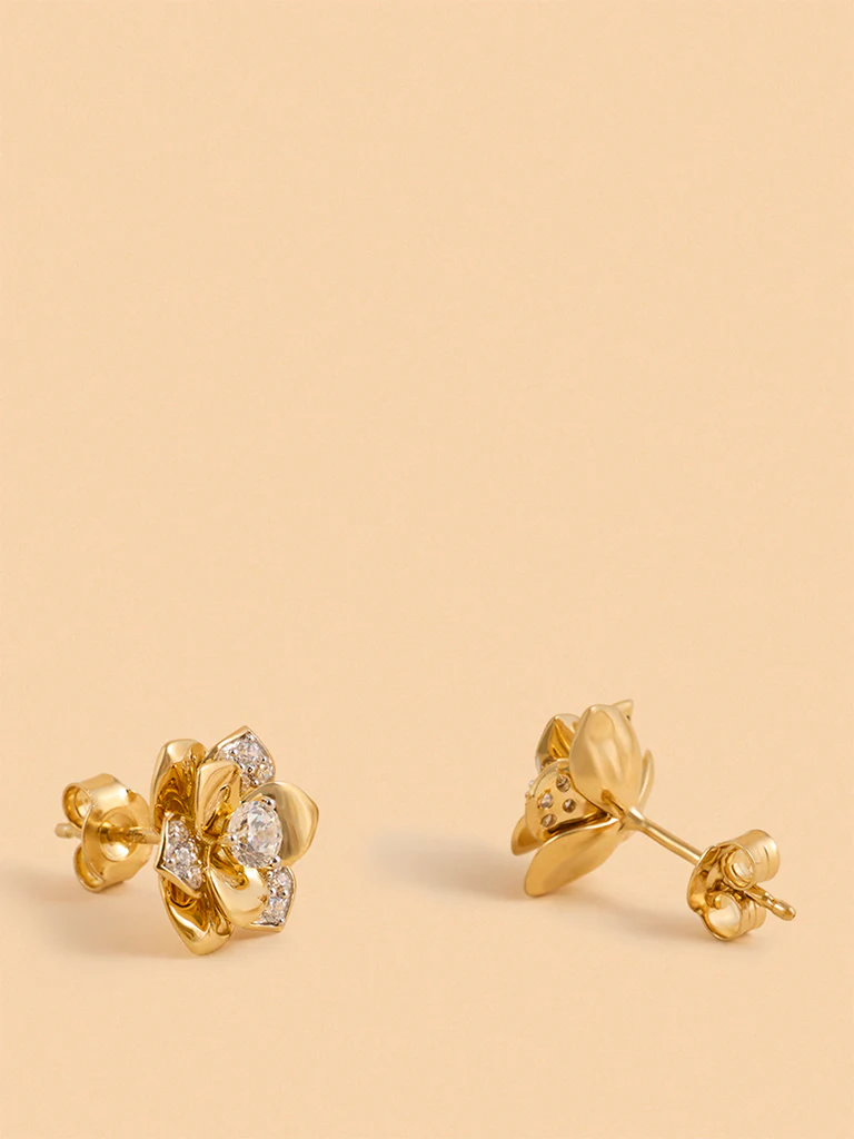 Gold Multilayer Rose Earrings - Image 3