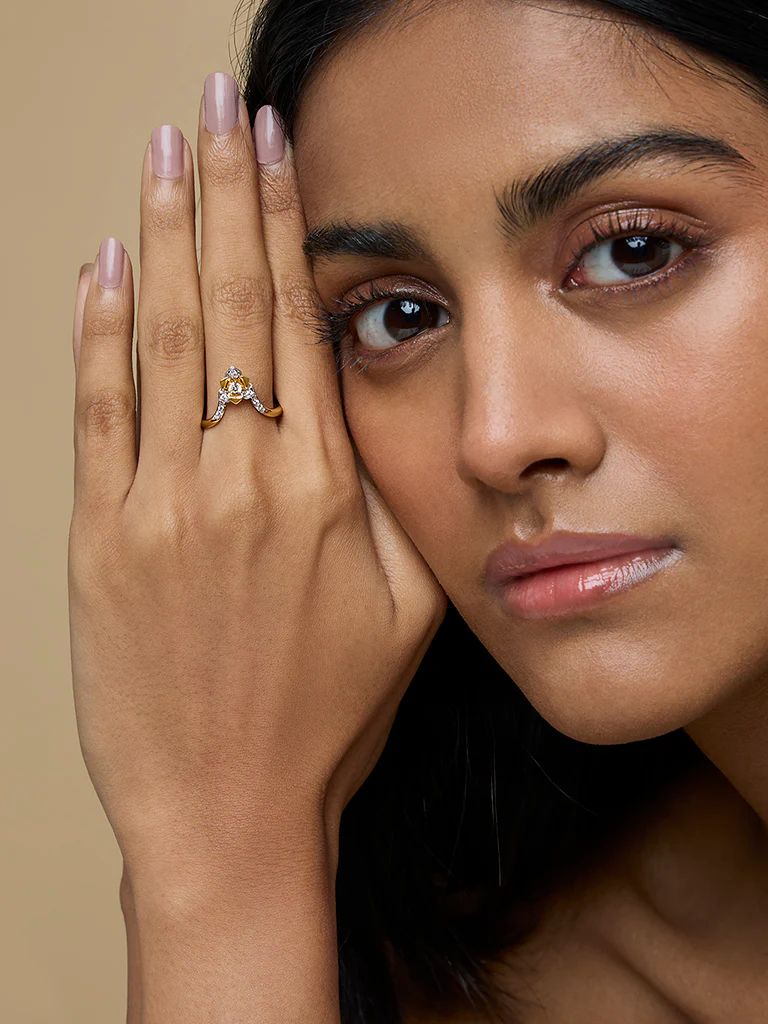 Gold Multilayer Rose V Ring - Image 6