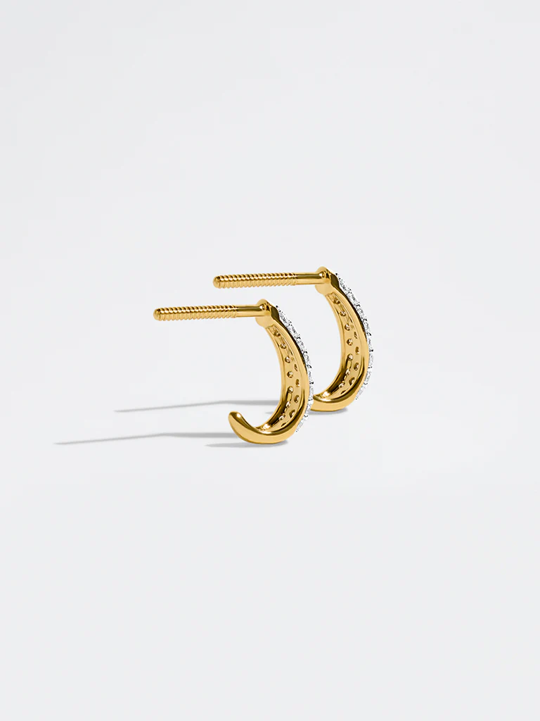 Pave Lab Diamond J-Shaped Hoop Earrings - Image 4
