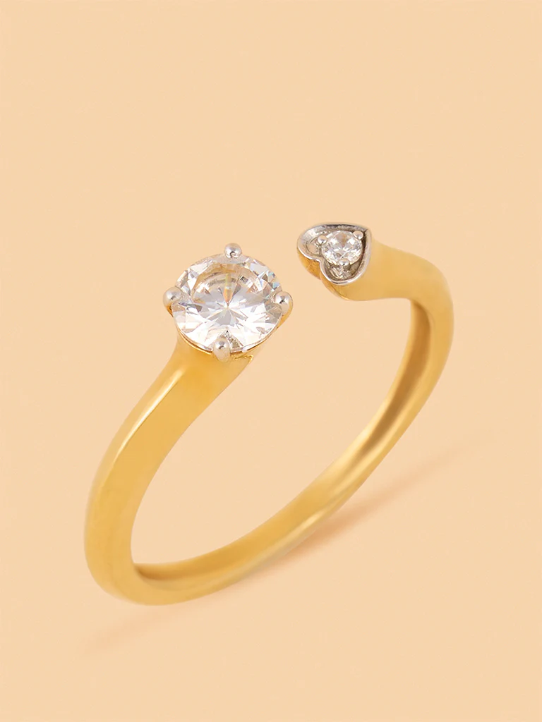 Twin Gold Plated Lab Diamond Heart Open Ring