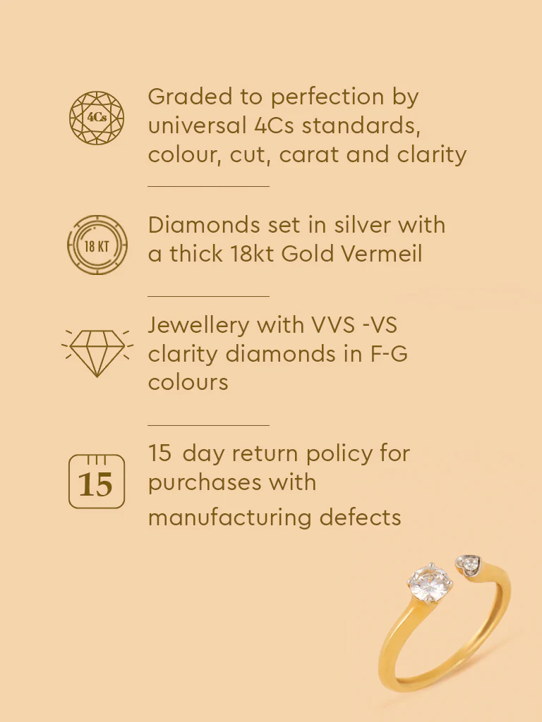 Twin Gold Plated Lab Diamond Heart Open Ring - Image 5