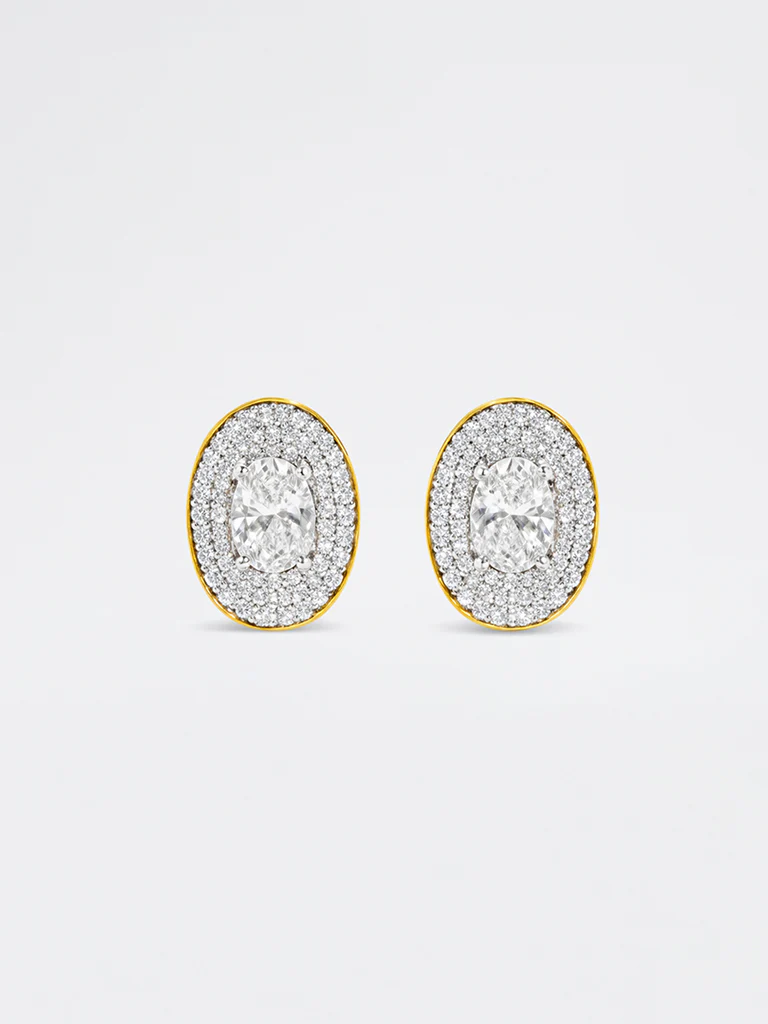 Oval Double Halo Lab Diamond Stud Earrings - Image 2