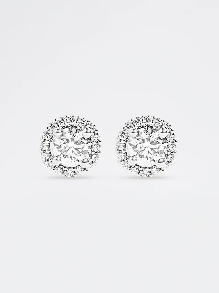 Round Halo Lab Diamond Stud Earrings - Image 2