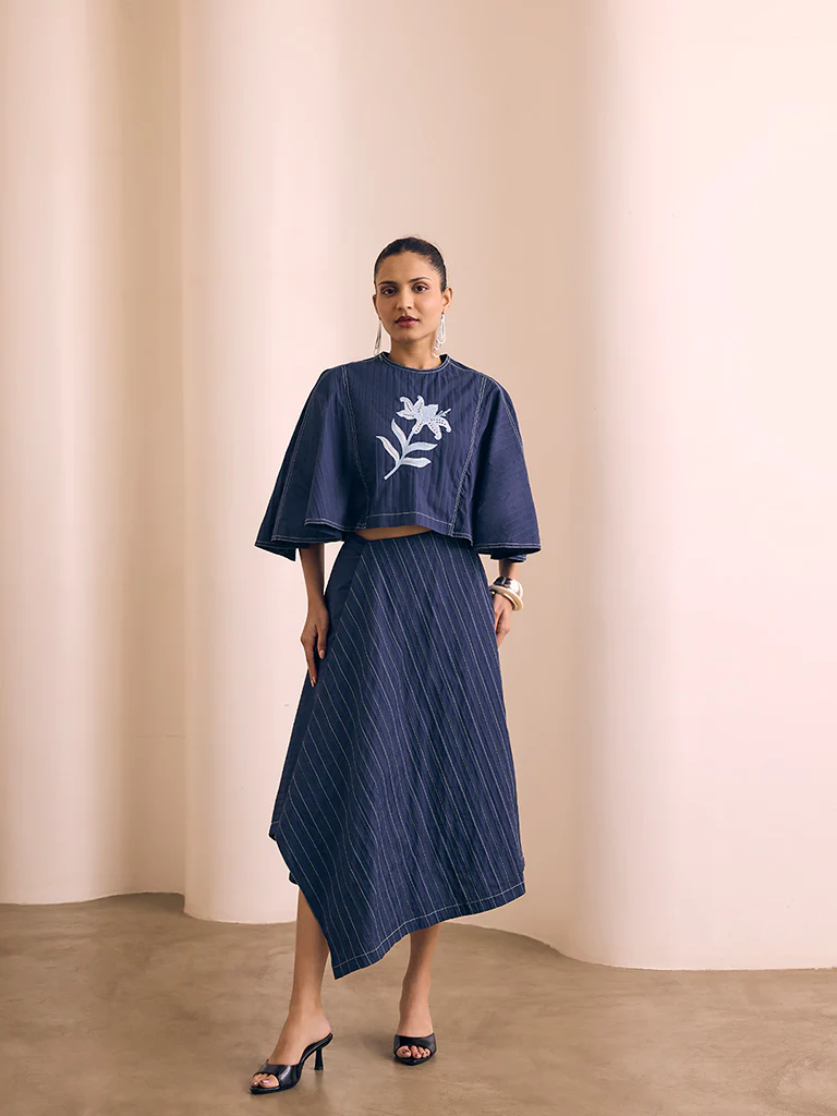 Asymmetric Midi Skirt - Navy - Image 2