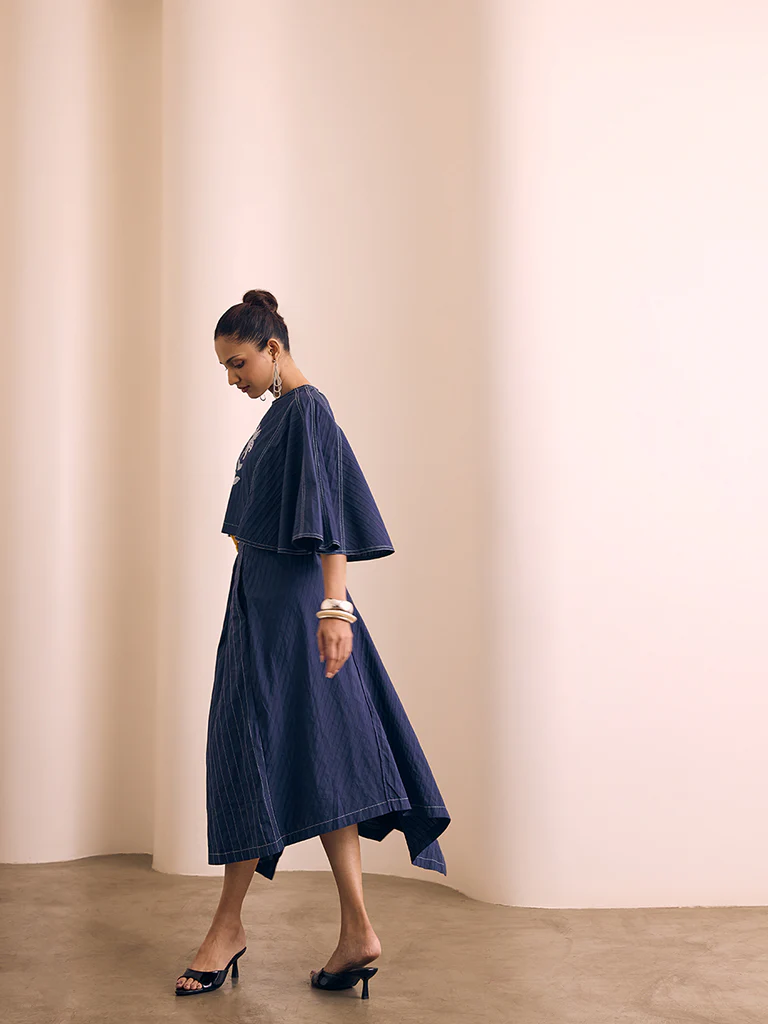 Asymmetric Midi Skirt - Navy - Image 4