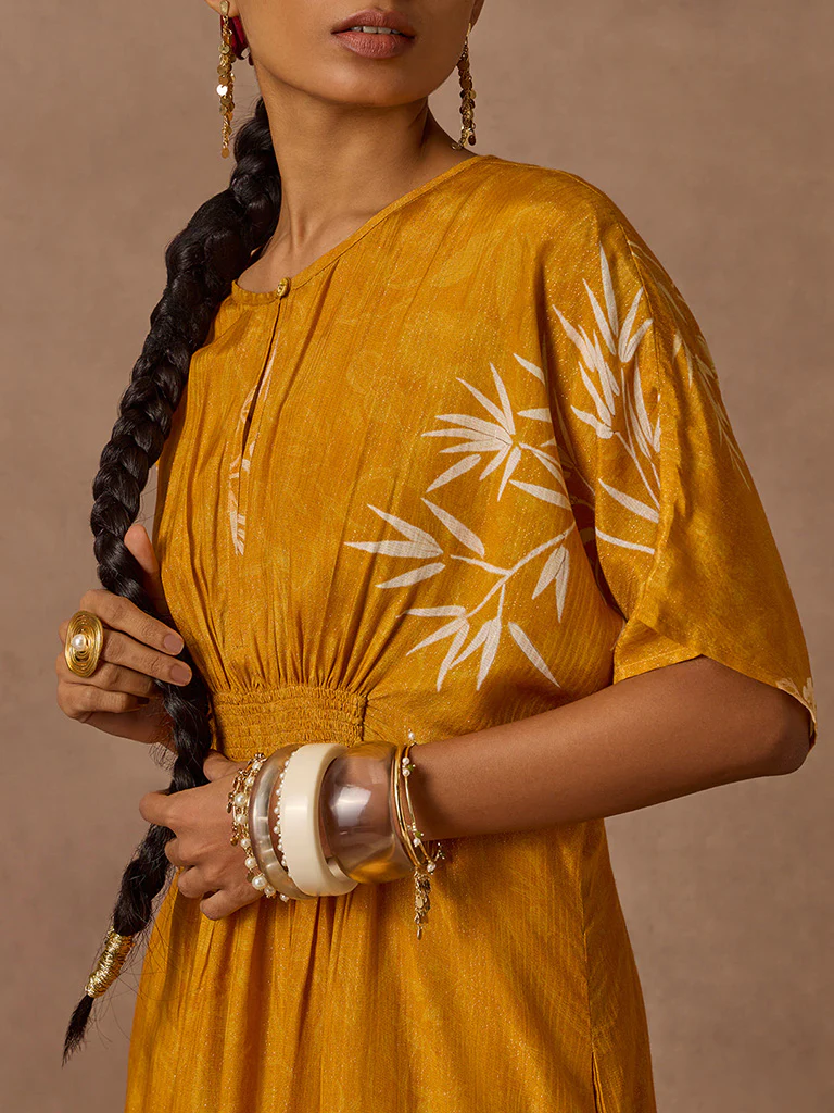 Botanical Design Mustard Kaftan - Image 3