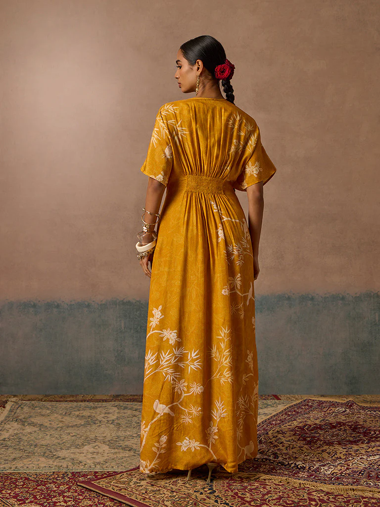 Botanical Design Mustard Kaftan - Image 5