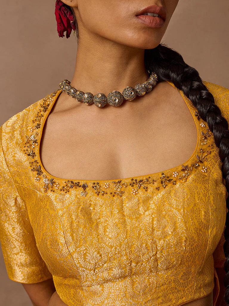 Brocade Mustard Blouse - Image 3