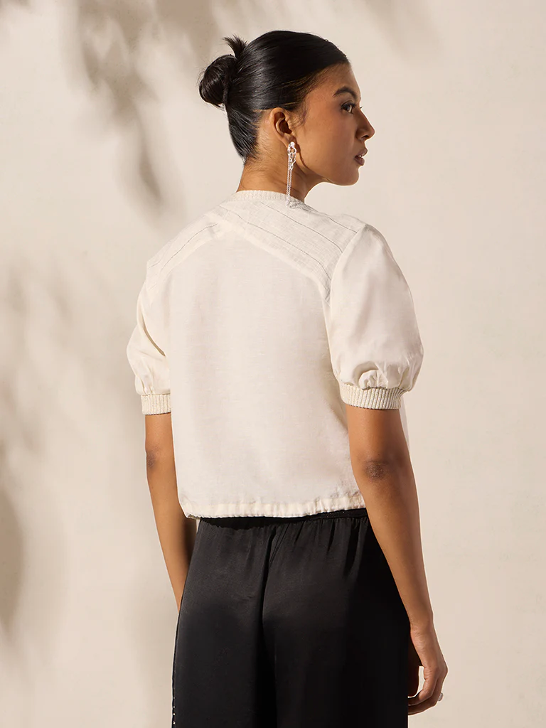 Drawstring Detailed Top - Cream - Image 3