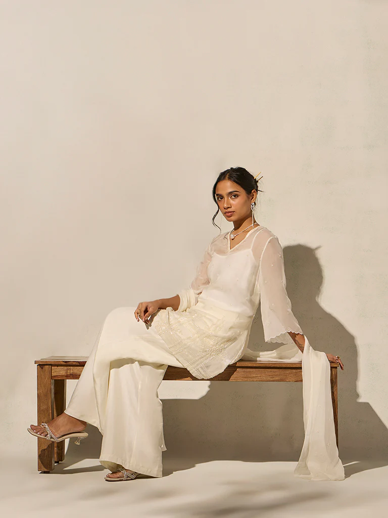 Embellished Kurta Set - Cream