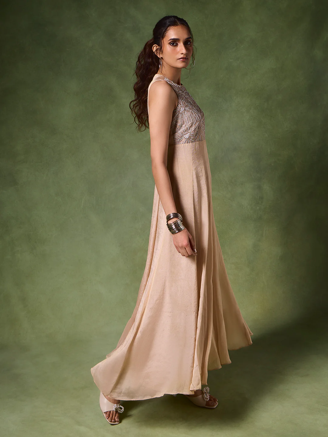 Embellished Maxi Dress – Beige - Image 2