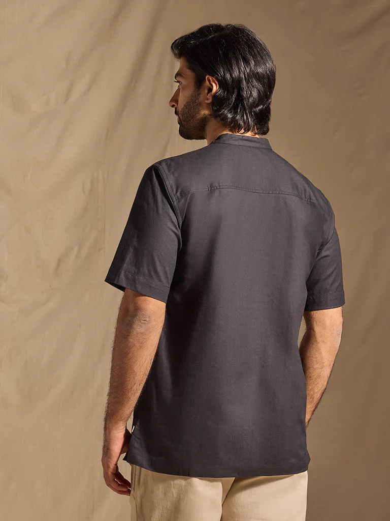 Embroidered Cotton Shirt - Black - Image 4
